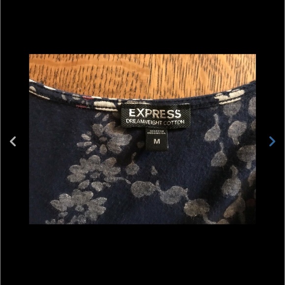 Express Navy Blue Cream Floral Ruffle Front Blouse - Picture 4 of 6